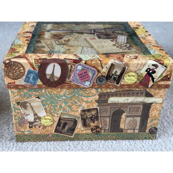 Vintage Punch Studio Eiffel Tower Paris Keepsake Note Card Glass Top Box 9 1/2" - Picture 3 of 8
